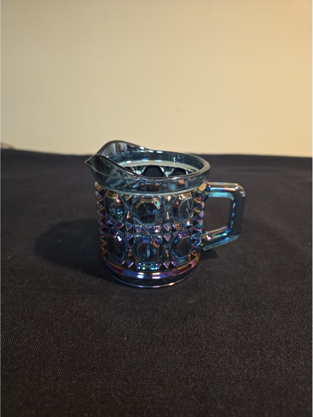 Vintage Indiana Glass Windsor Iridescent Blue Carnival Glass Creamer